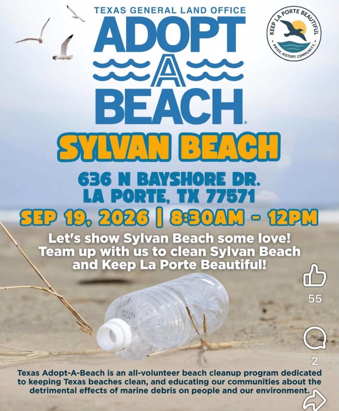 Texas Adopt-A-Beach Sylvan Beach Cleanup Flyer